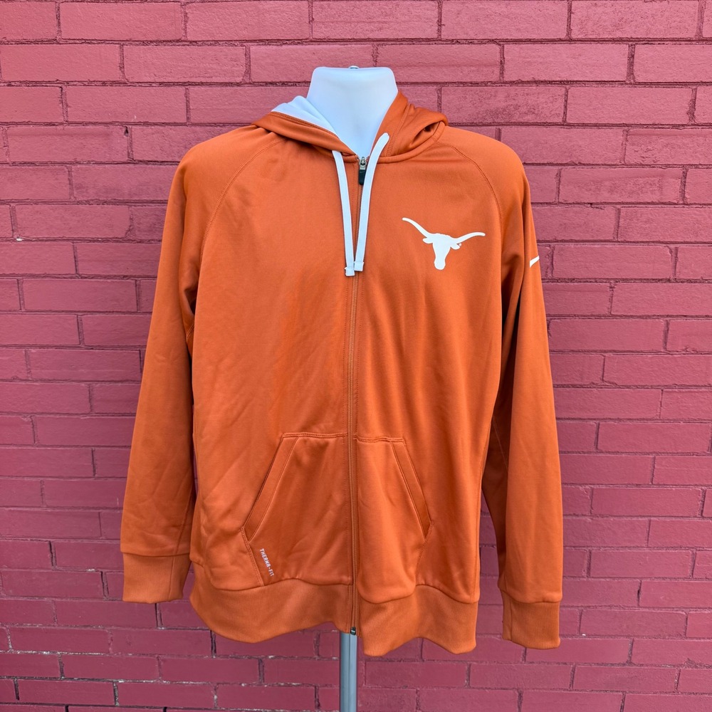 Vintage Nike Texas Longhorns Mens Therma Fit Full Zip Hoodie XXL Orange NCAA‎